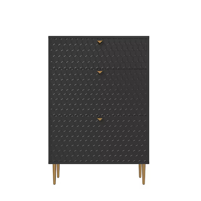 3 Tier 24 Pair Black MDF Shoe Cabinet