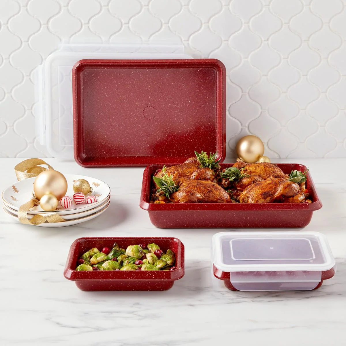 6-Piece Non-stick Bakeware Set with Baking, Roasting Pans, and Storage Lids