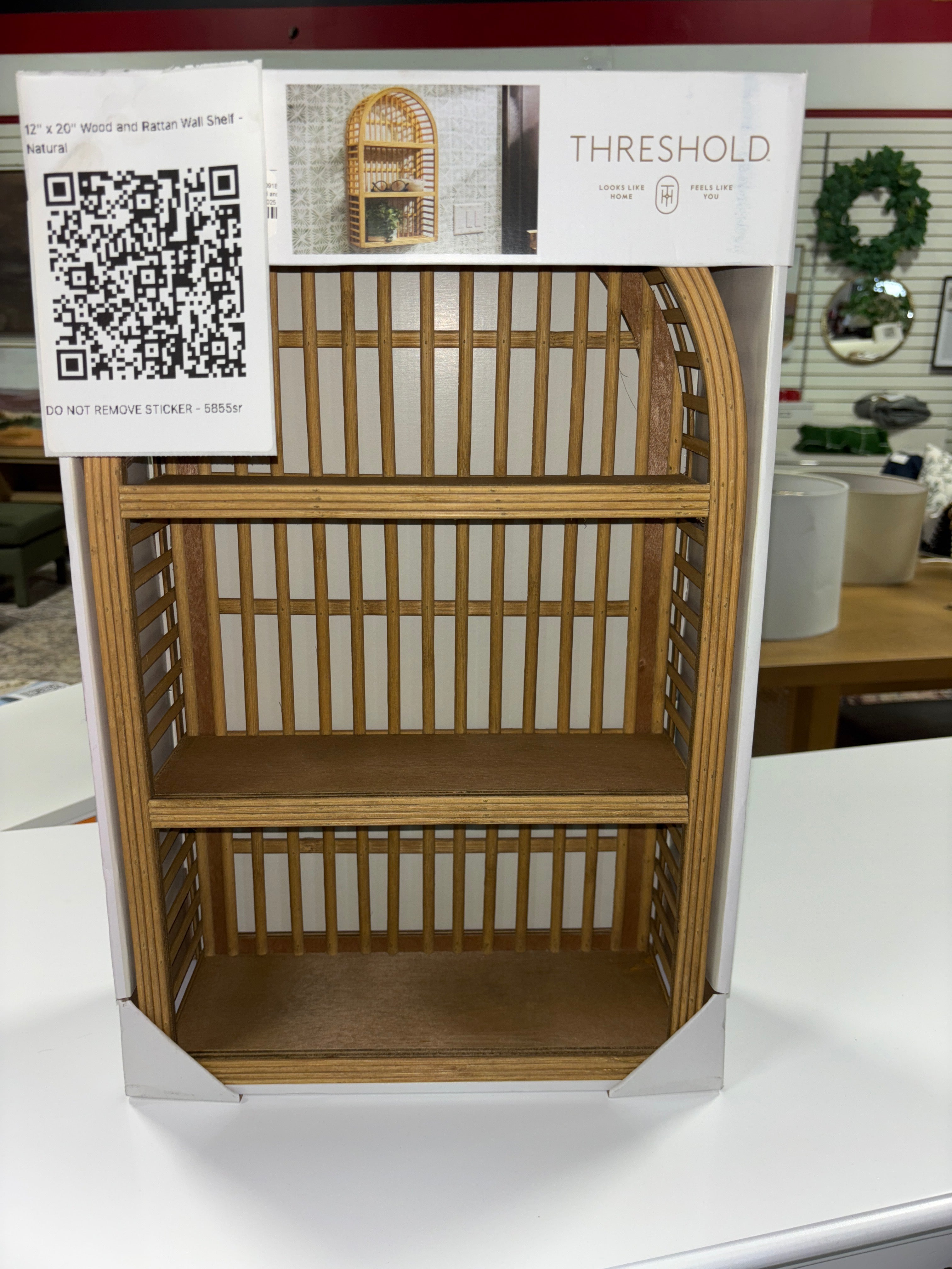12" x 20" Wood and Rattan Wall Shelf - Natural SHOWROOM ITEM