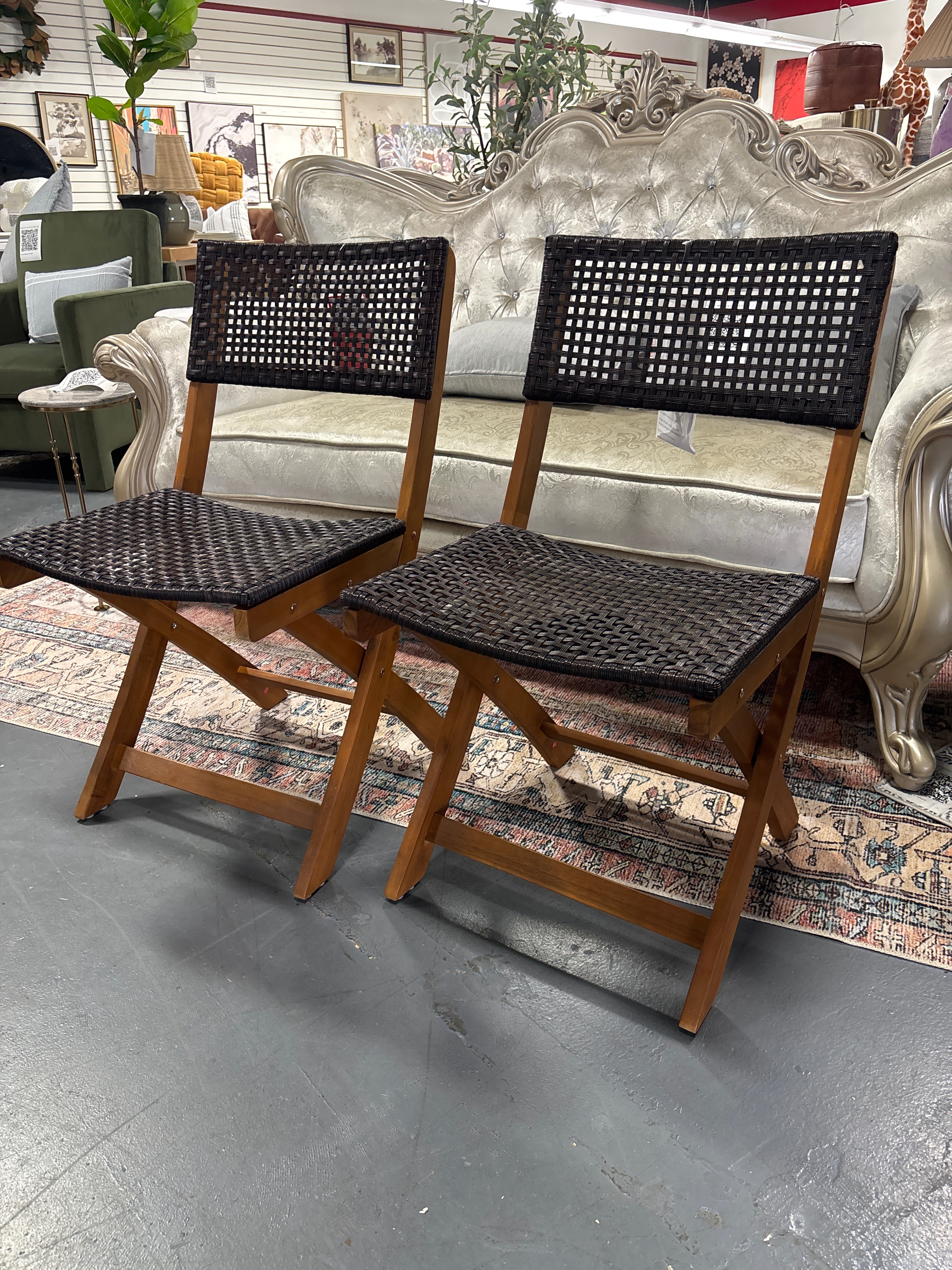(Set of 2)  Hillside Acacia Wood Foldable Patio Bistro Chairs -Teak SHOWROOM ITEM