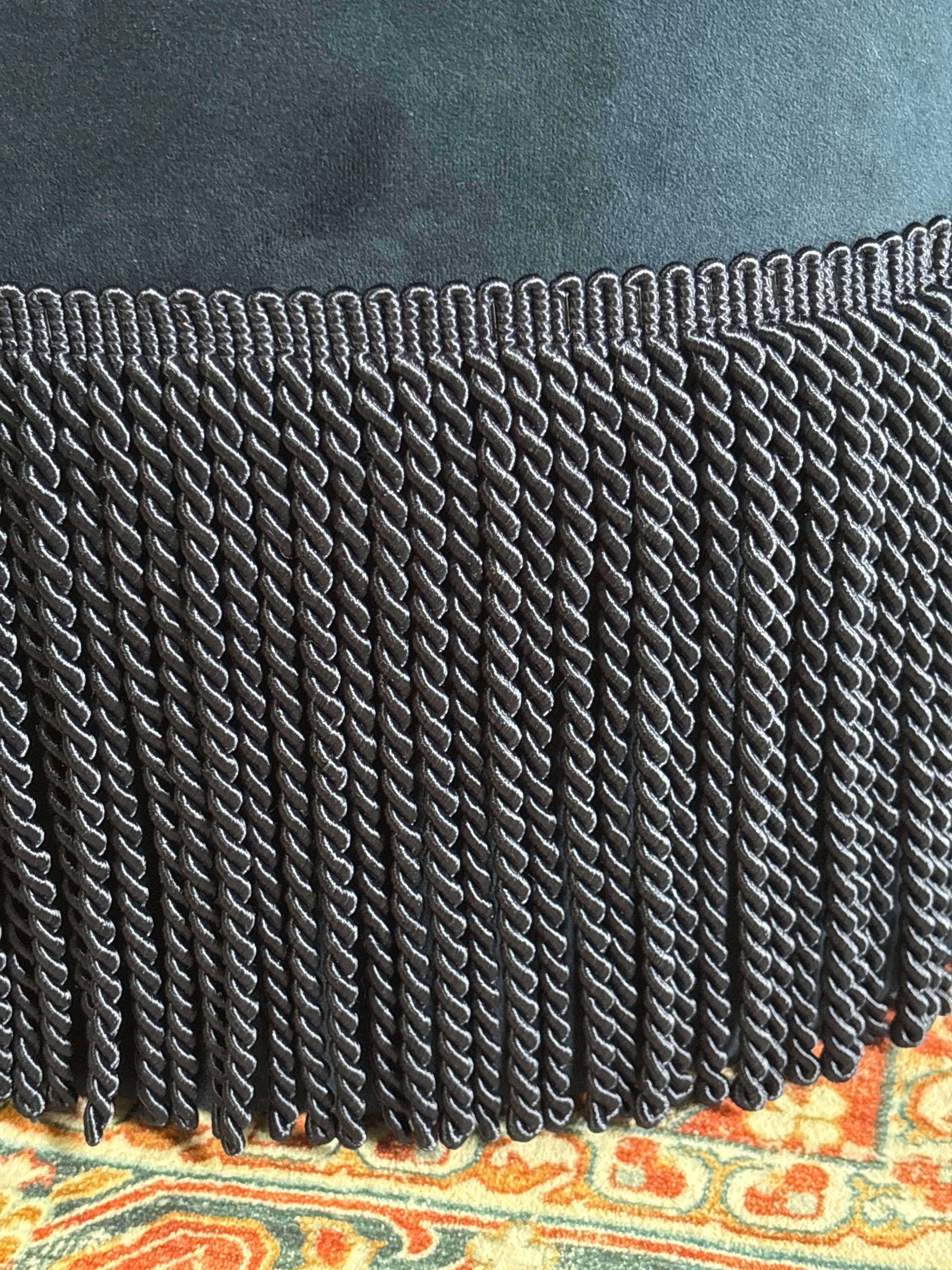 Fringe Drum Ottoman in Velvet - Ink Navy SHOWROOM ITEM