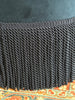 Fringe Drum Ottoman in Velvet - Ink Navy SHOWROOM ITEM