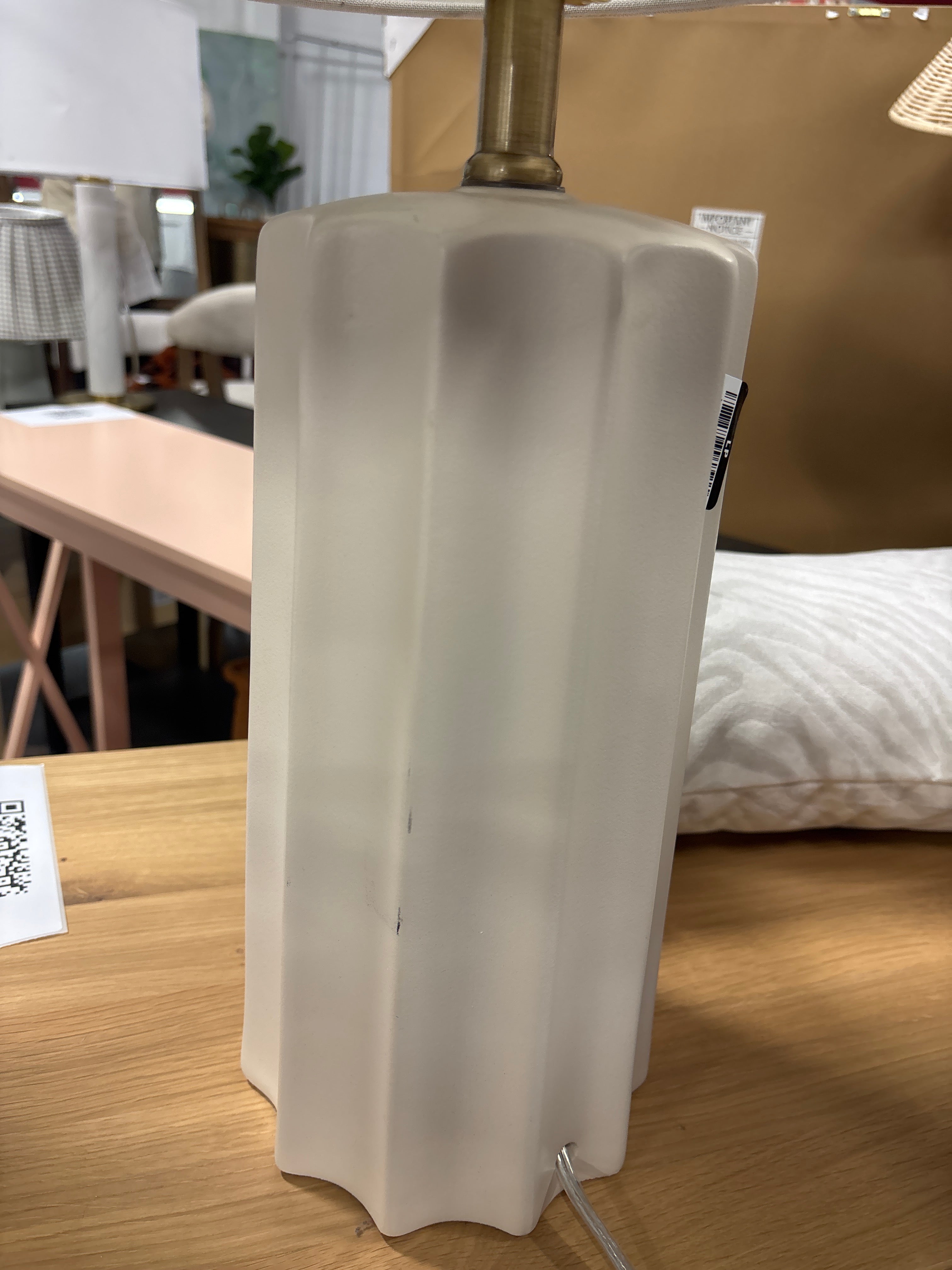 24.75"x13" Ribbed Ceramic Table Lamp Cream SHOWROOM ITEM