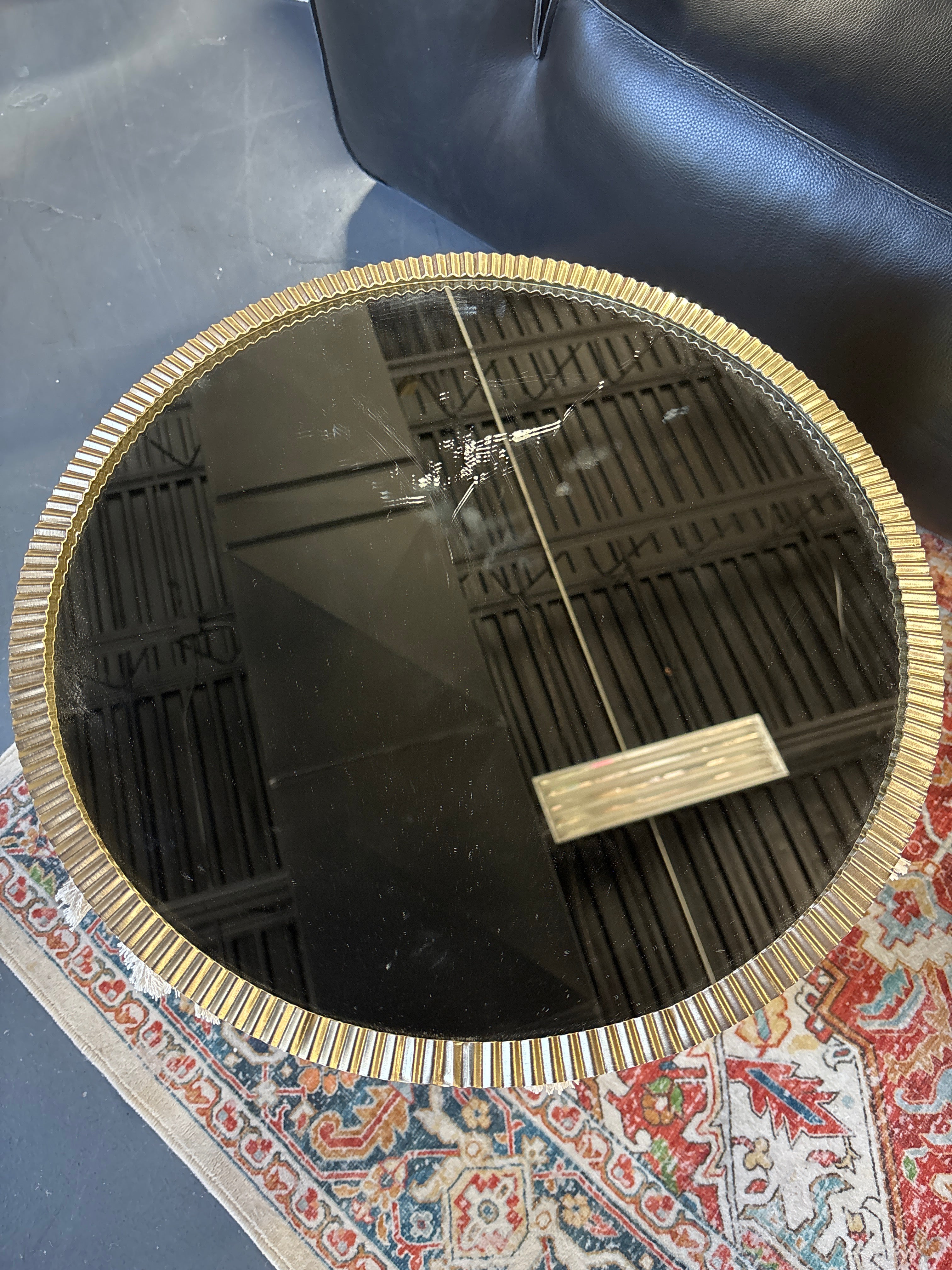 Pleated Brass Round Wall Mirror Antique Finish SHOWROOM ITEM