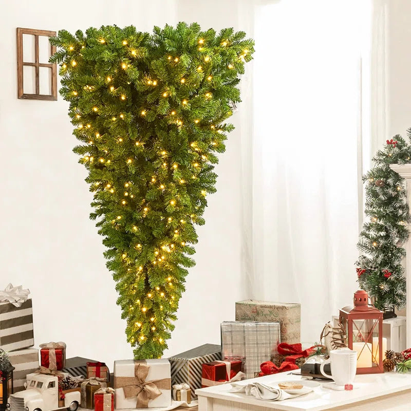 6-ft Pre-lit Traditional Upside-down Artificial Christmas Tree with LED Lights