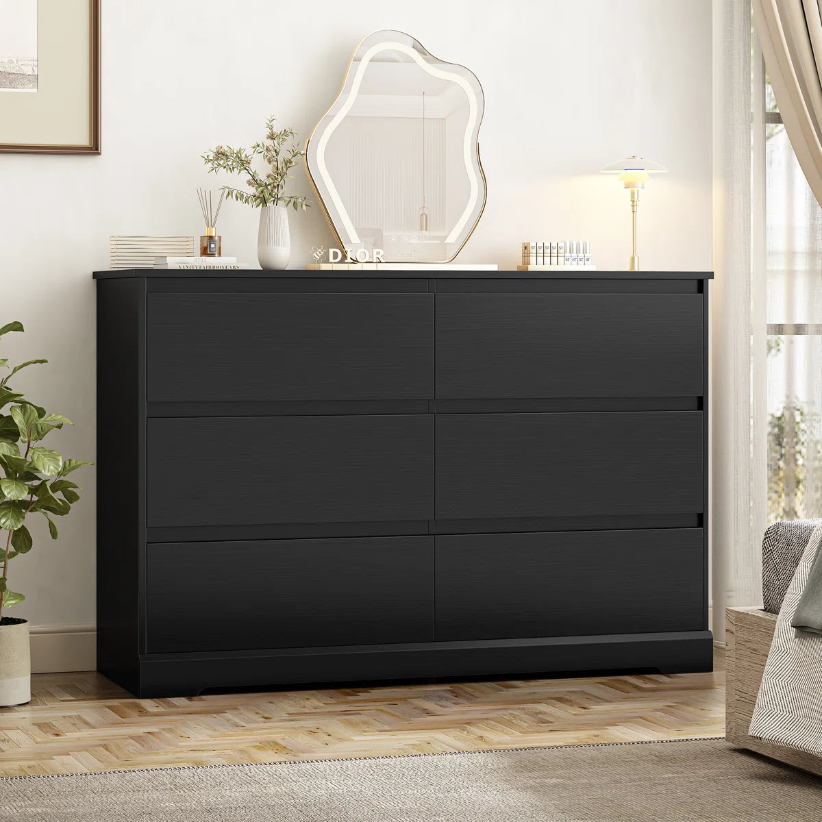 6 Drawer Wood Modern Double Dresser