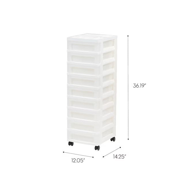 9-Drawers White Rolling Plastic Storage Drawer Cart