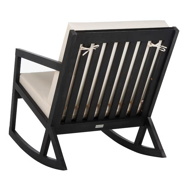 Vernon Black Wood Frame Rocking Chair with Off-white Cushioned Seat
