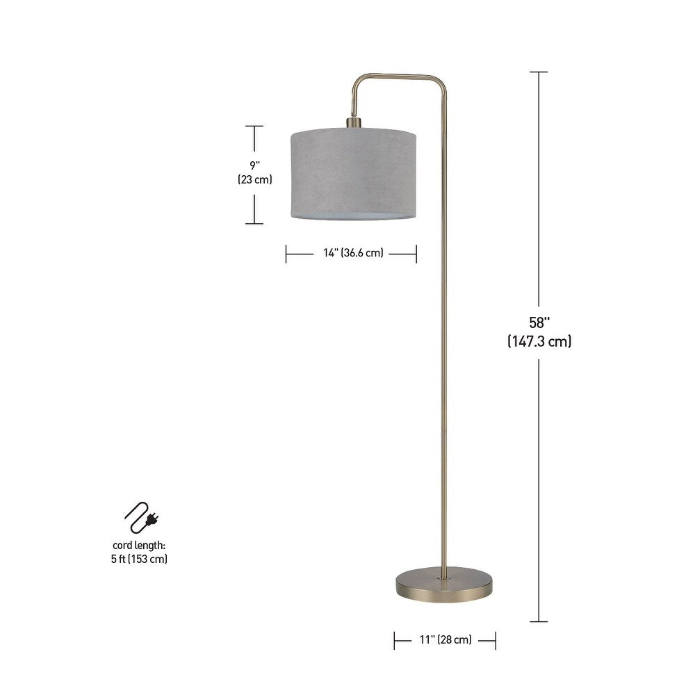 Barden Floor Lamp with Linen Shade - Brass Lamp w/Light Gray Velvet Shade