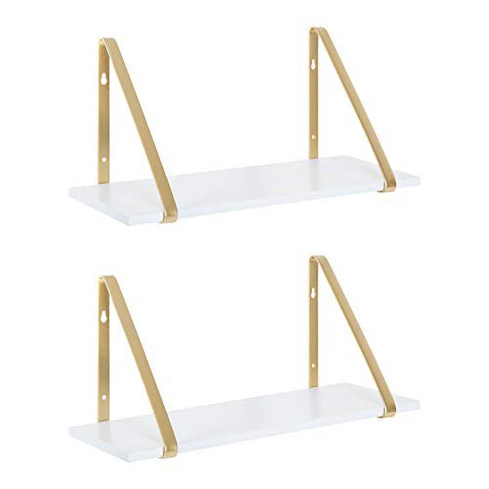 Soloman Modern Wooden Shelves, White and Gold, 2 Piece Set