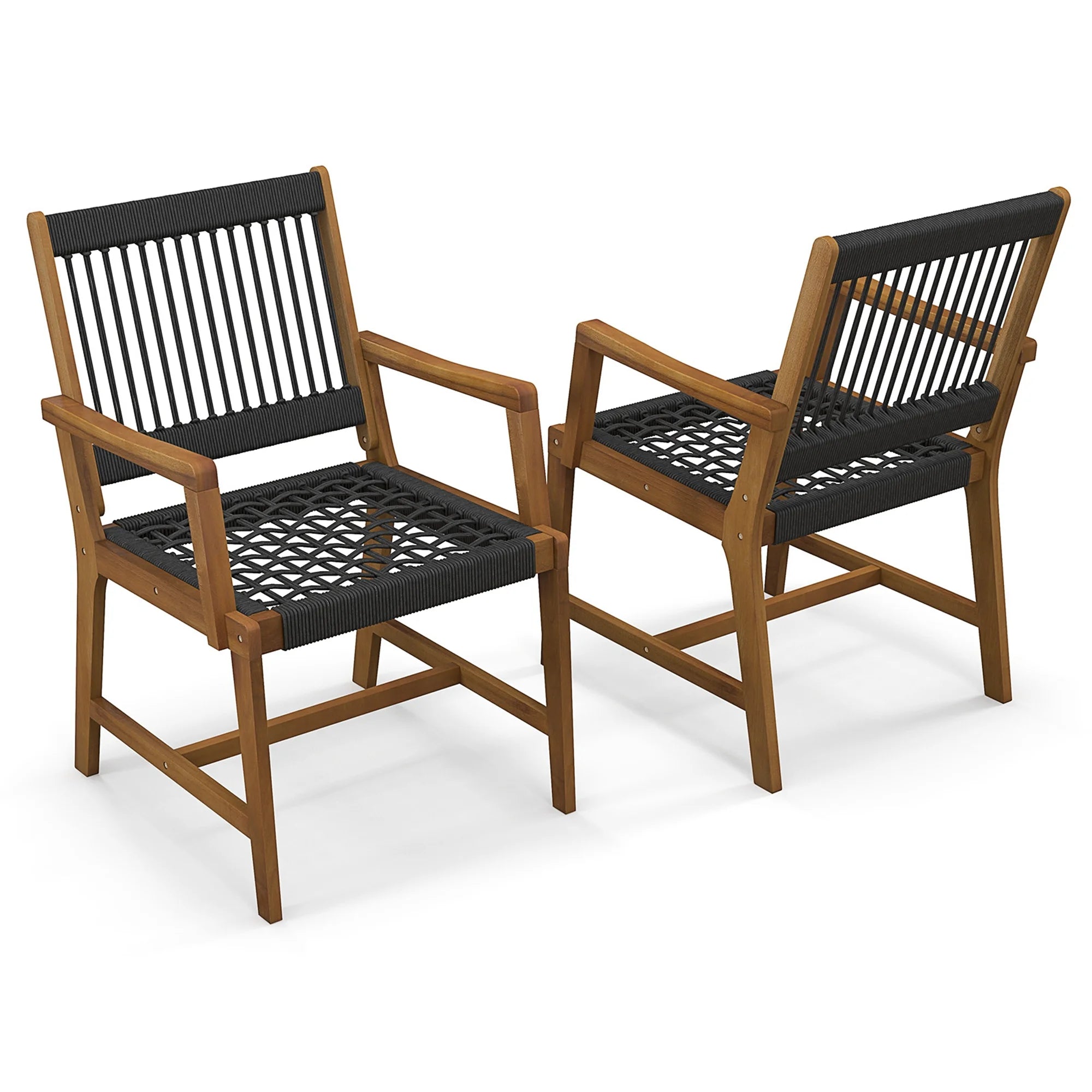 Patio 2-Pieces Acacia Wood Outdoor Dining Chairs All-Weather Rope Woven Armchairs