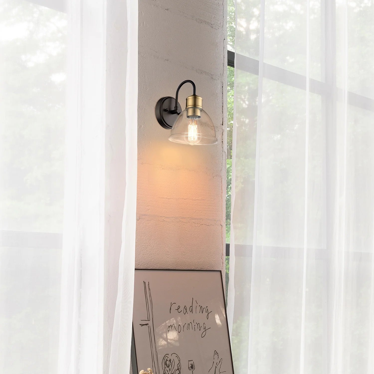 Brown 1-Light Dark Bronze Wall Sconce Light with Clear Glass Shade
