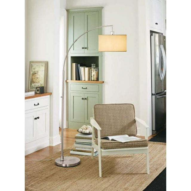 Avenal Shaded Arc with Marble Base Floor Lamp Nickel Finish
