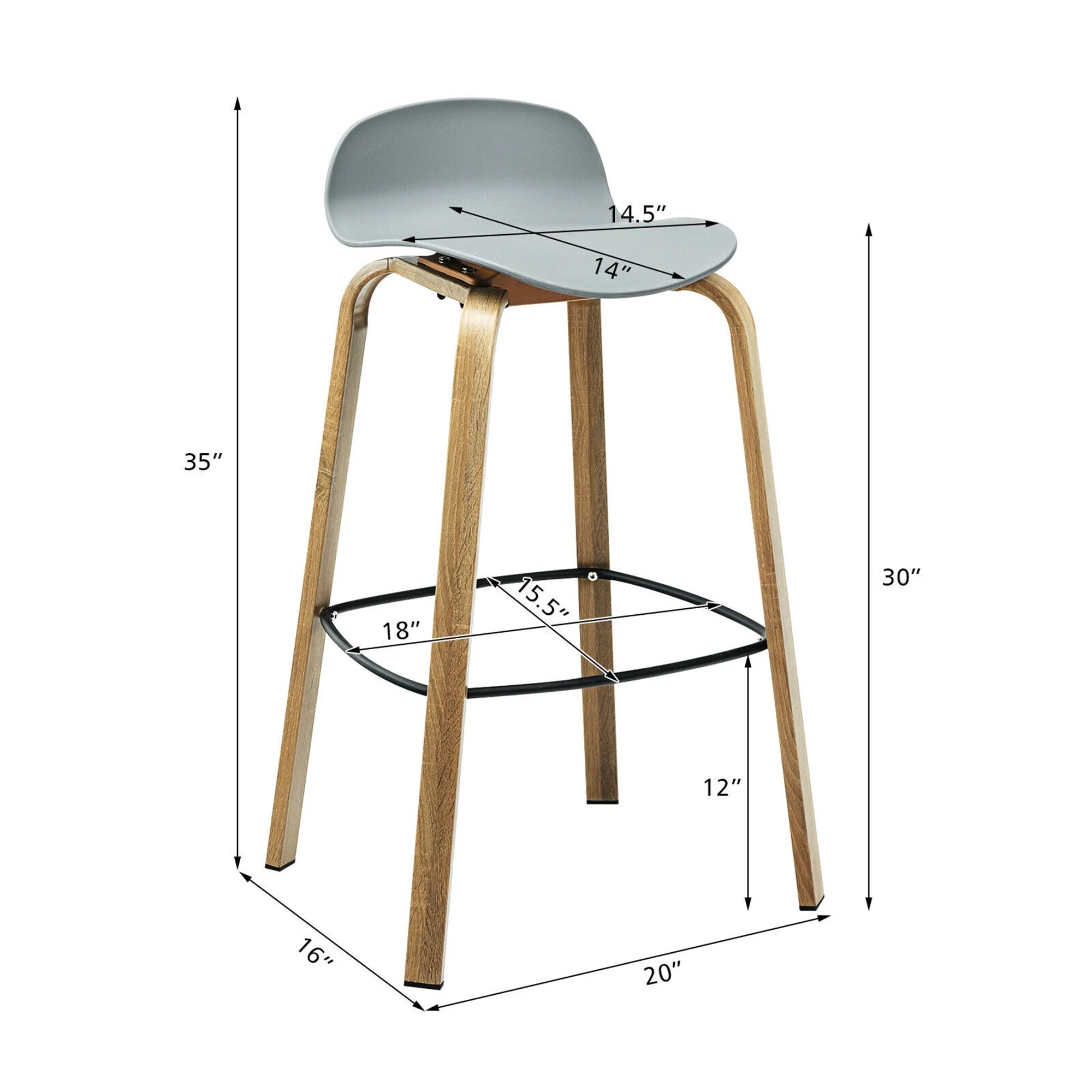 Bar Stool, Grey, 1-Piece