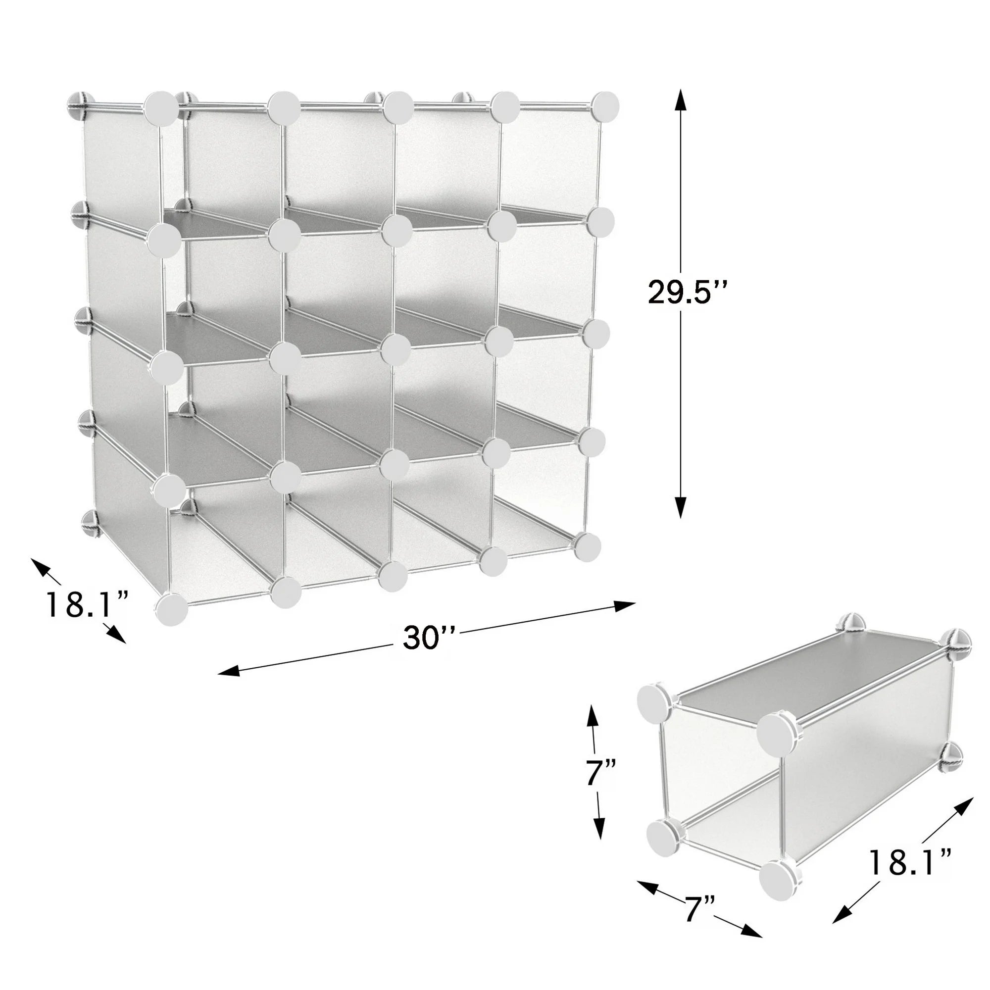 16-Cube Shelves with Interlocking Modular Cubby Shelving for Organization and Storage(White)