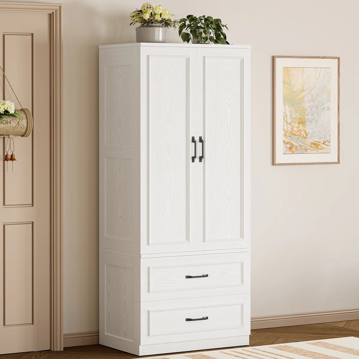 Armoire Wardrobe Closet With 2 Doors & 2 Drawers