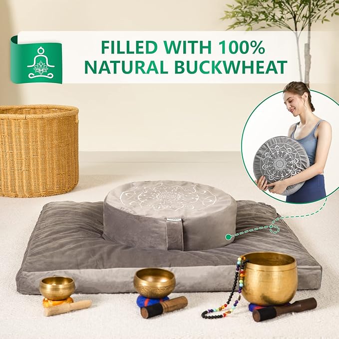 Meditation Cushion - Large Velvet Zafu Floor Pillow for Adults and Women