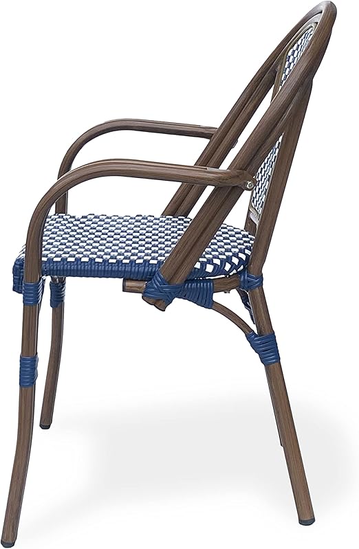 Brianna Bistro Chairs, Navy Blue + White + Brown Wood 1-Piece