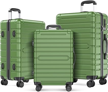 3 Piece Luggage Set - Hardside Luggage Sets with Spinner Wheels, PC + ABS Durable Lightweight Hardshell Suitcase Set with TSA Lock (Green)