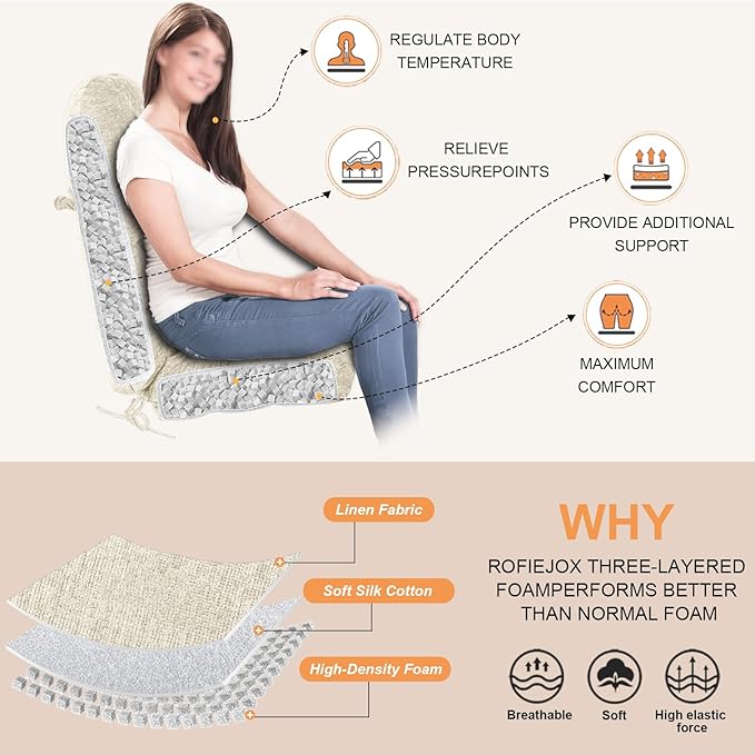 Rocking Chair Cushion - Chenille Fabric, High-Density Sponge, Chenille/Oyster White