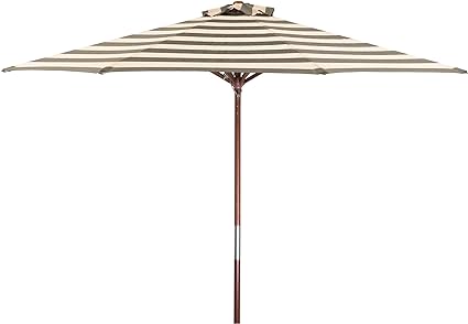 Wood Market Patio Umbrella in Soft Black and Ivory Stripe Solution Dyed Polyester