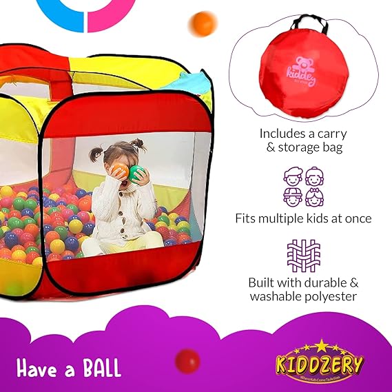 Ball Pit Play Tent for Kids | Large Ball Pits for Toddlers, and Babies | Fill Playhouse with Plastic Balls Idea | Indoor & Outdoor Foldable Baby Tent (200 Balls Included)