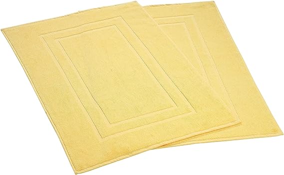 100% Cotton Terry Bath Mats 2 Piece Towel Like Bath Mats (30x21 Inch) Hotel Spa Bathroom Shower Step Out Tub Floor Mats [NOT A Bathroom Rug] Soft Absorbent Washable Mats (Yellow)