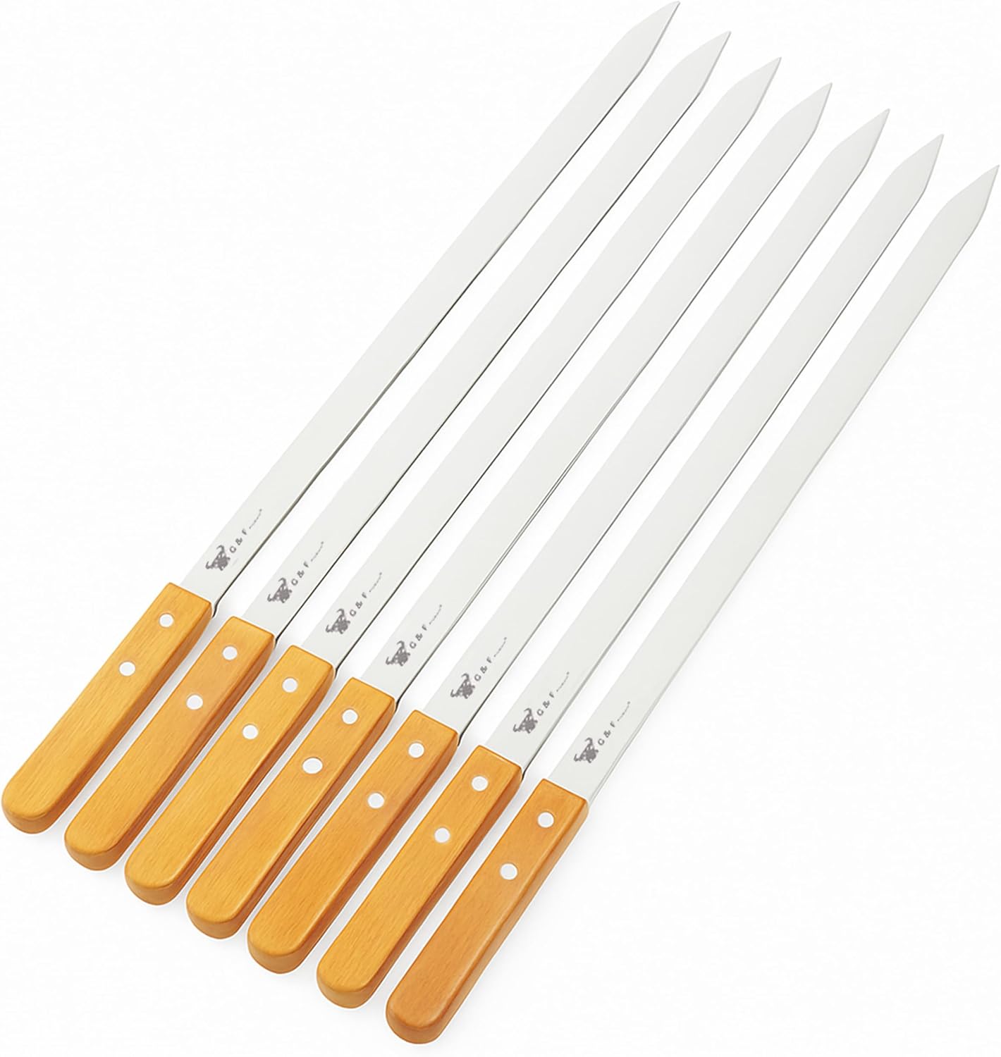 BBQ Skewers Stainless Steel Flat Metal Skewers with Wooden Handles