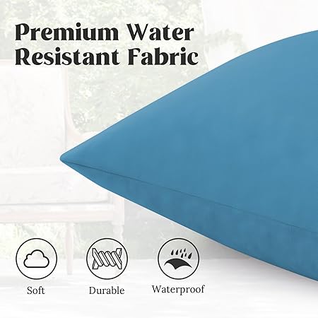 Outdoor Waterproof Throw Pillows Feathers and Down Filled Decorative Square, Pack of 2, Blue
