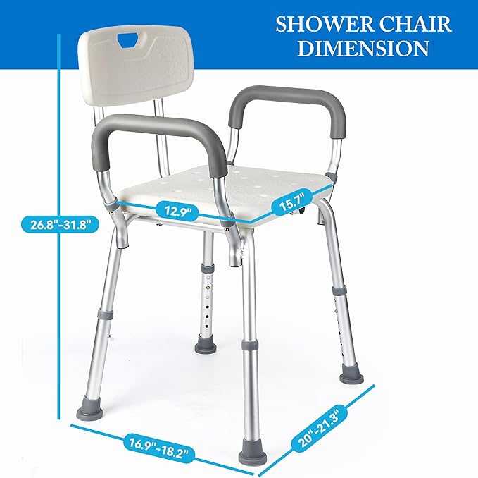 Shower Chair Seat for Senior with Padded Armrests for Bathtub Slip Resistant