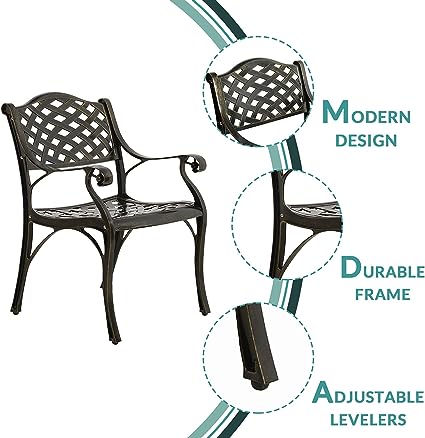 2 Piece Patio Dining Chairs, Outdoor All-Weather Cast Aluminum Chairs, Lattice Weave Design