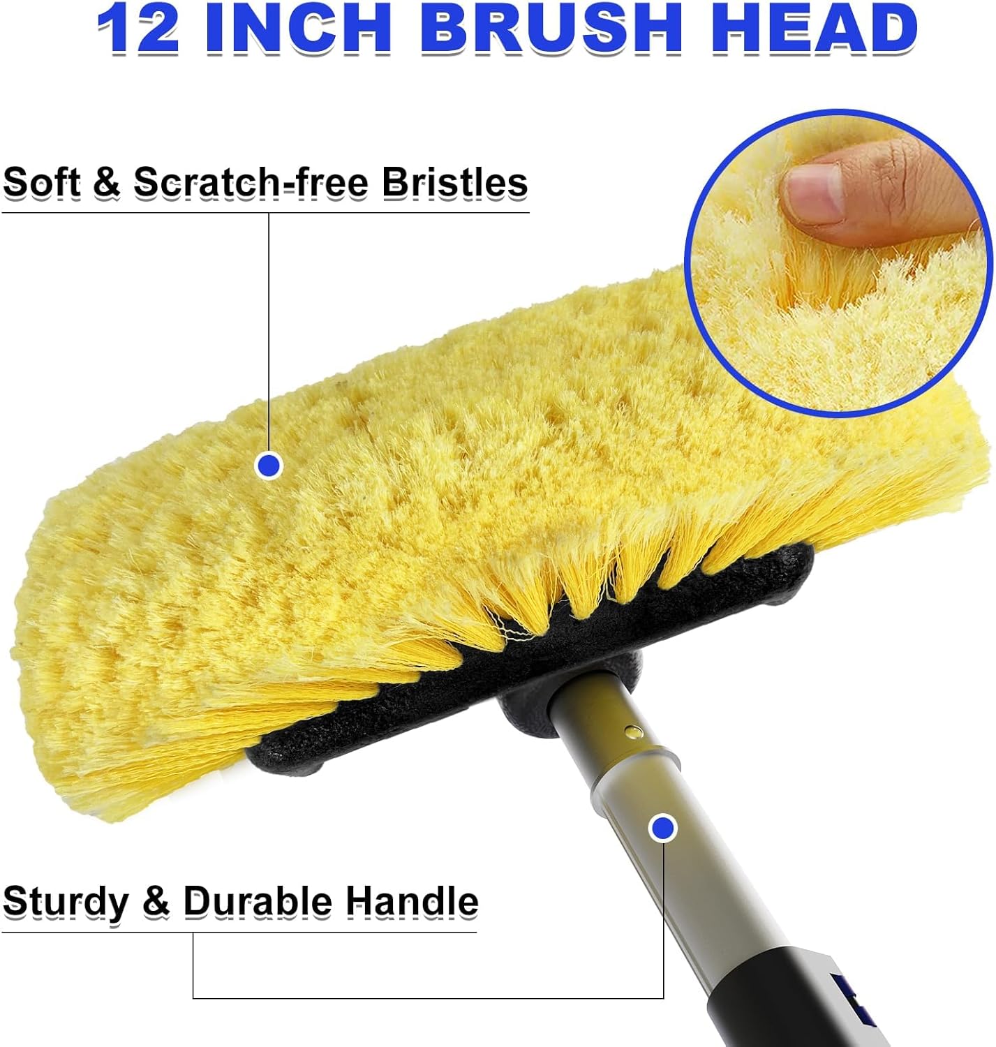 Reach Car Wash Brush with Long Handle, 12-Inch Soft Bristle Head, Blue