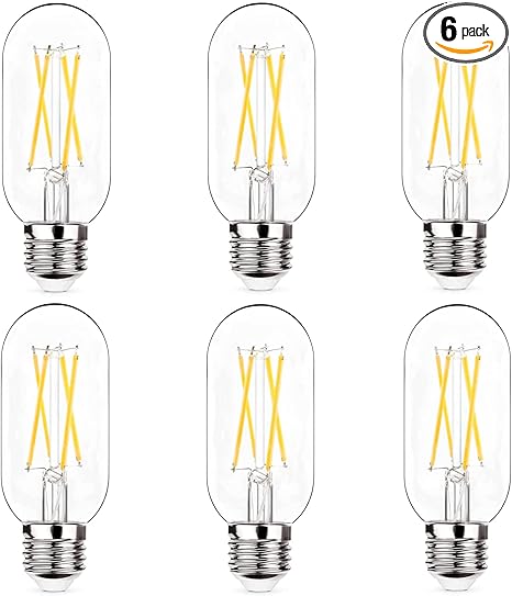 Dimmable E26 LED Light Bulb 6W, Equivalent 60W, E26 Tubular Light Bulb, Antique Clear Edison Filament Bulb 600 Lumens 5000K Daylight White, Pack of 6
