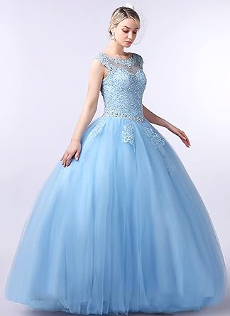 Boat Neck Lace Quinceanera Dresses Prom Princess Ball Gown