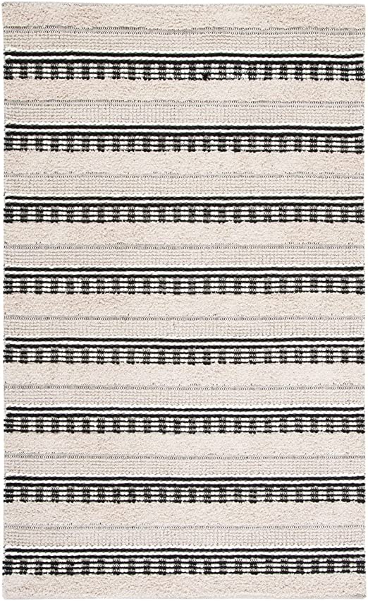 8' x 10' Beige/Black Handmade Cotton Living Room Dining Bedroom Area Rug