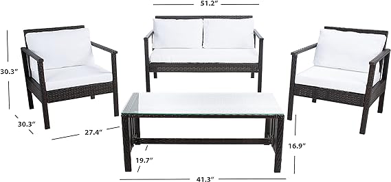 4 Piece Safavieh Outdoor Collection Garnen Wicker Set