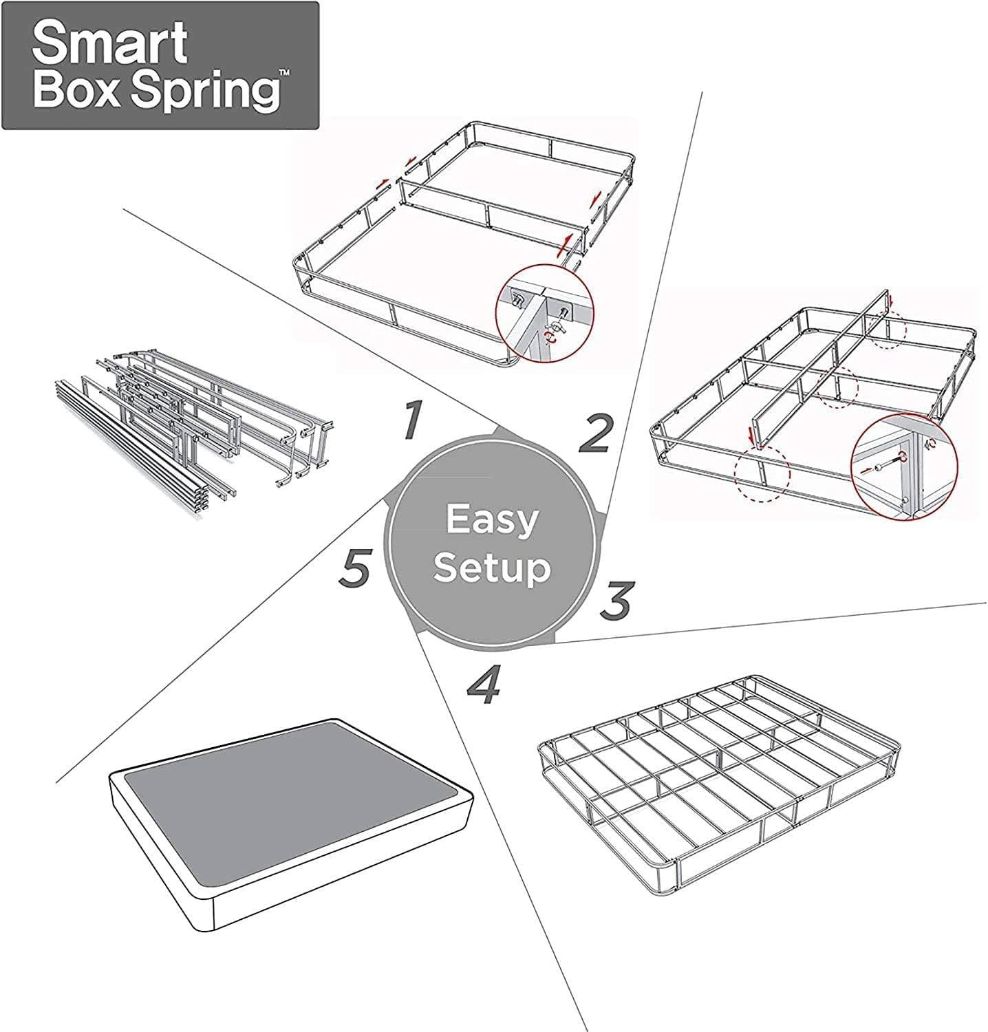 5 Inch Metal Smart Box Spring / 700 lbs Mattress Foundation / Strong Frame / Easy Assembly, Queen