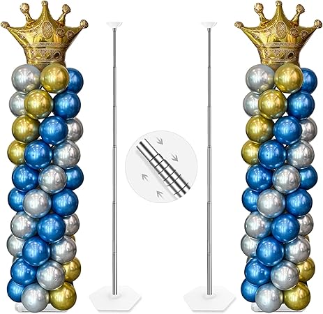 Balloon Column Stand Kit, Set of 2, Height Adjustable Balloon Tower Pillar with Reusable Metal Telescopic Design