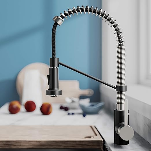 Bolden Commercial Kitchen Faucet with Dual Function Pull-Down Sprayhead in All-Brite Finish, Spot Free Stainless Steel/Matte Black