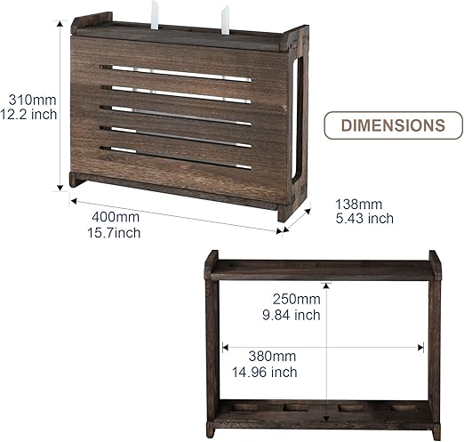 Wooden Router Shelf Wall Mount WiFi Router Storage Box Modem Cable Router Cover Organized Power Strip Cable Management Hider Rack Need Assembly