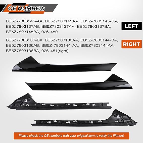 Windshield Trim Set A-Pillar Molding Compatible with 2011-2019 Ford Explorer Left & Right Outer & Inner