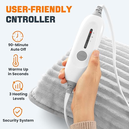 Electric Hand Warmer, Soft Flannel Heated Glove, Grey