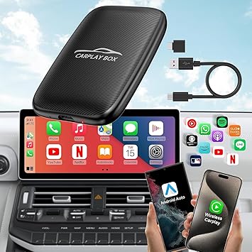 Wireless Carplay Adapter and Android Auto Converts Wired to Wireless Dongle, Support YouTube/Netflix/TF Card,Magic Box Plug & Play