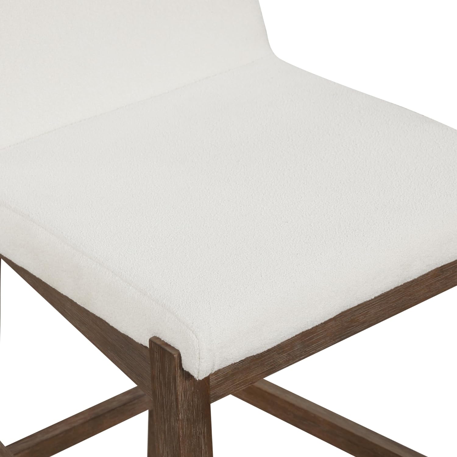 Gracie Modern Counter Height Bar Stool with Back, Counter Stool Upholstered Chair with Natural Textured Linen and Brushed Wooden Legs, White/Dark Brown