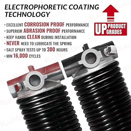 Pair of 2" Garage Door Torsion Springs Set with Non-Slip Winding Bar & Gloves, High Precision Electrophoresis Black Coated, for Replacement & Installation