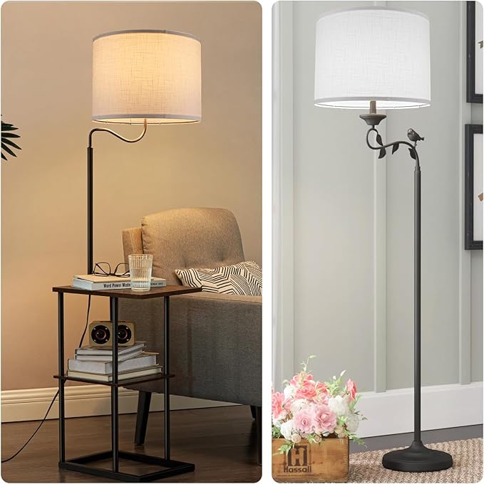 Drum Lamp Shade White Large Line Fabric