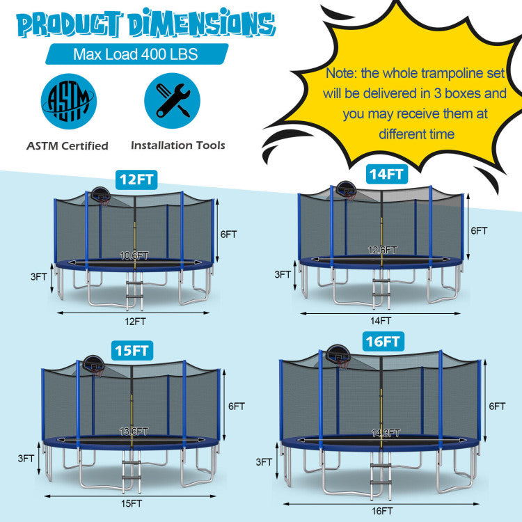 Outdoor Trampoline Bounce Combo with Safety Closure Net Ladder 2-BOXES