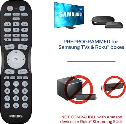 Universal Remote Control for Samsung TV, Blu-ray, Soundbar, Cable/Satellite, Streaming Players, Roku Boxes, and More, 30 Ft Find-It Feature, 4 Device, Backlit, Black
