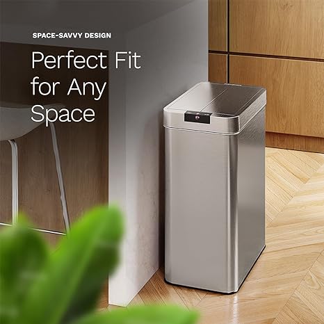 Automatic Trash Can for Kitchen - Stainless Steel Garbage Can with No Touch Motion Sensor Butterfly Lid and Infrared Technology with AC Power Adapter