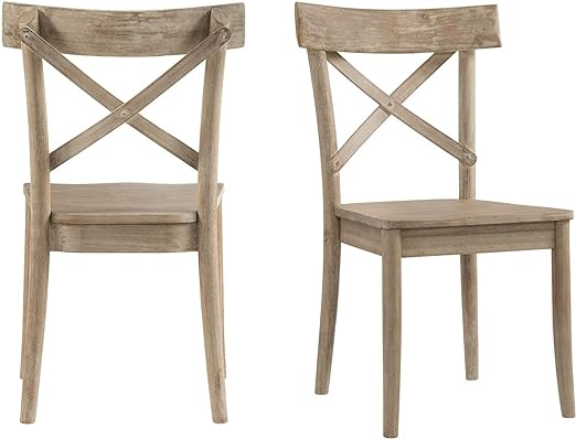 Whistle Stop X-Back Wooden Side Chair Set - Beige Farmhouse Wood Natural Finish - Set of 4